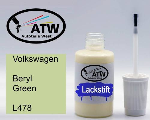 Volkswagen, Beryl Green, L478: 20ml Lackstift, von ATW Autoteile West.